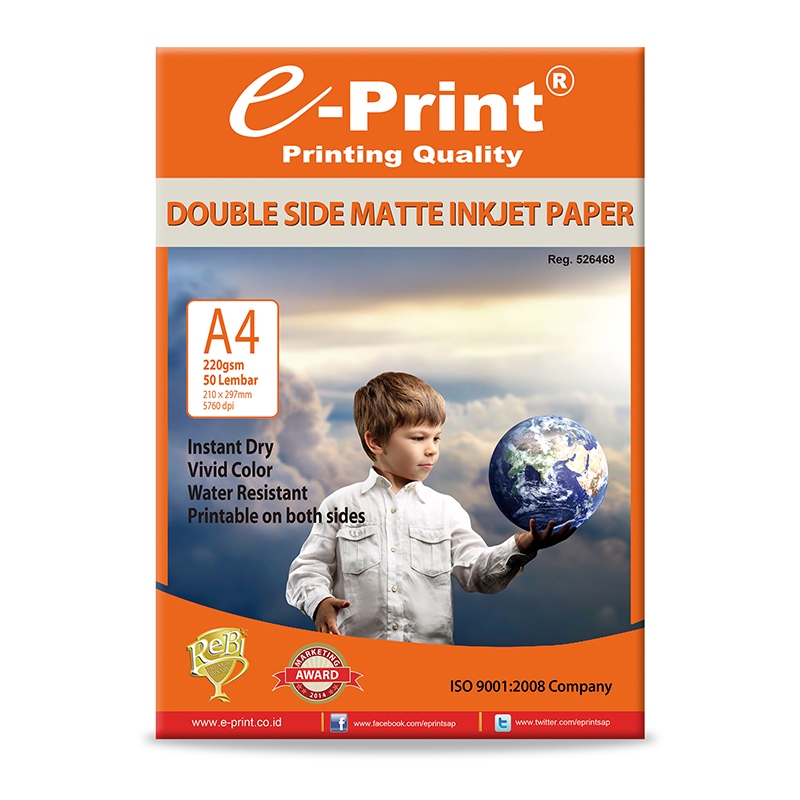 

Kertas e-Print Double Side Matte Inkjet Paper A4 220 gsm