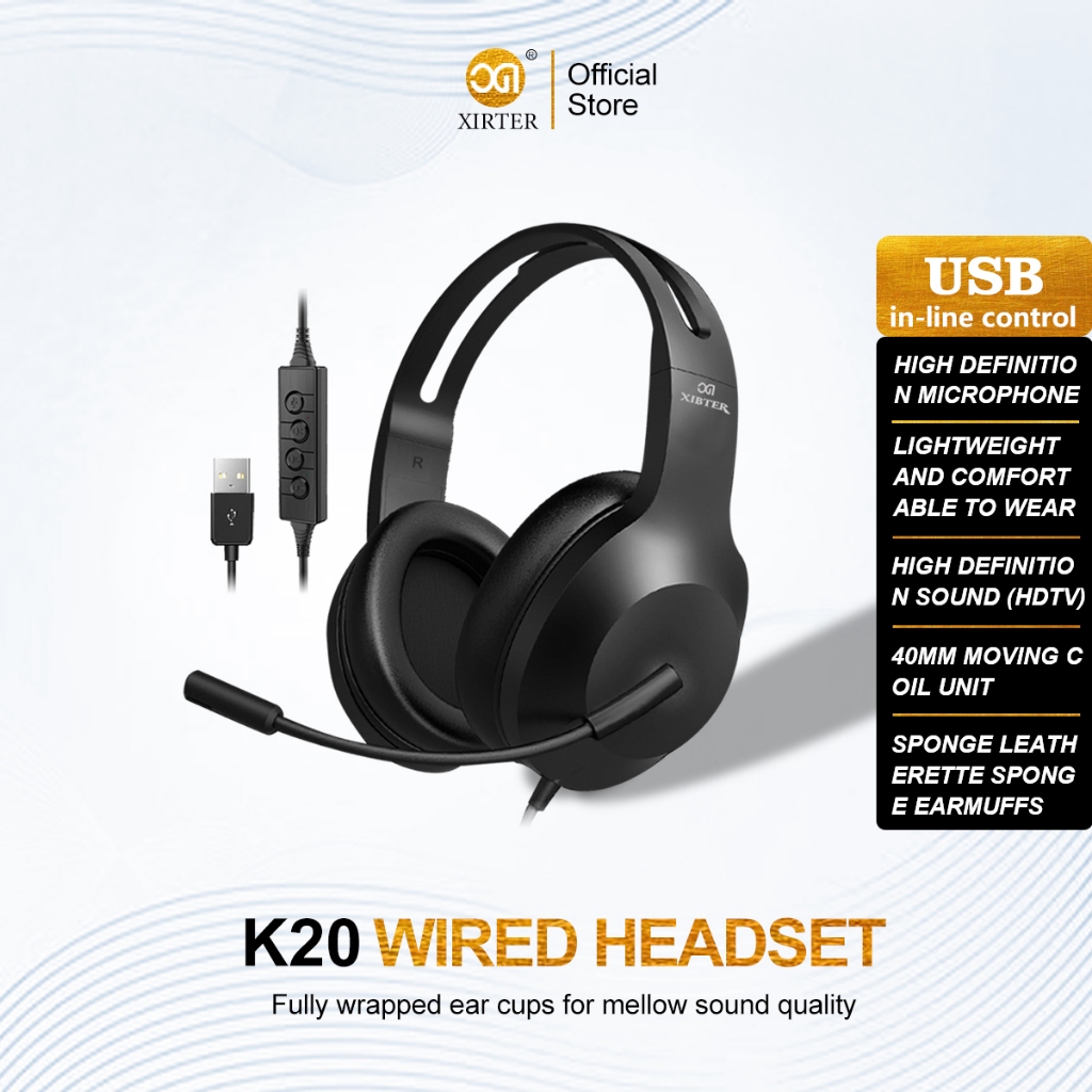 XIBTER K20 Layanan Pelanggan Headset PC Gaming Berkabel USB