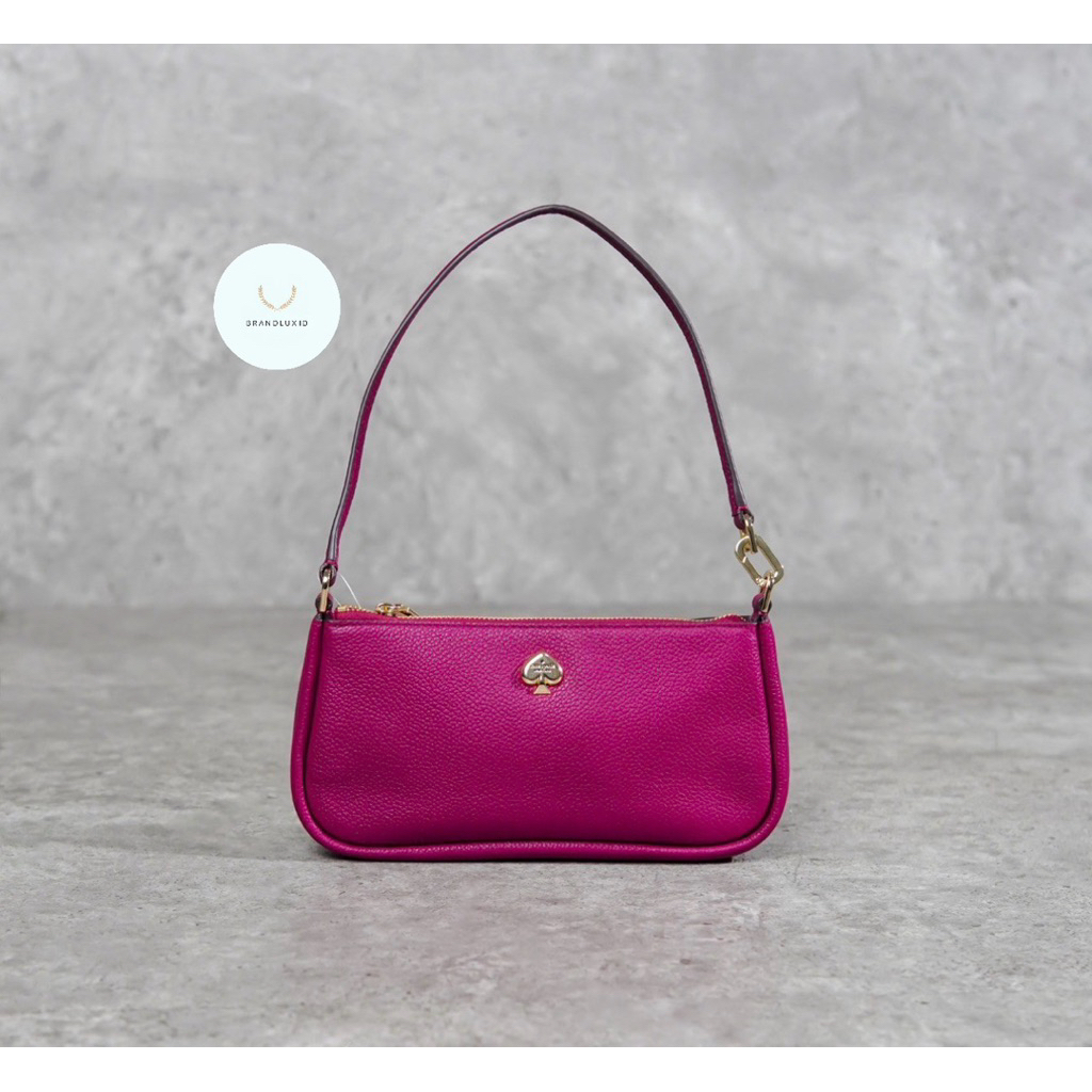 Kate Spade Kayla GHW Logo Leather Hobo Bag in Fuchsia