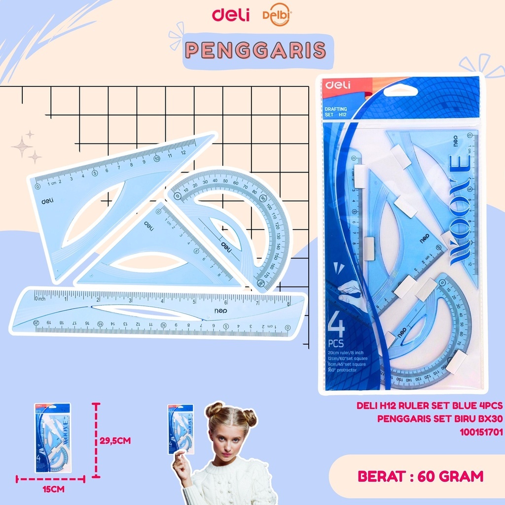

DELI RULER SET BLUE 4PCS PENGGARIS SET BIRU