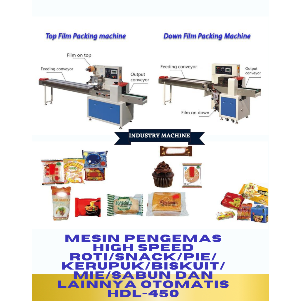 Mesin Pengemas High Speed Roti/Snack/Pie/Kerupuk/Biskuit/Mie/Sabun Dan Lainnya Otomatis HDL-450
