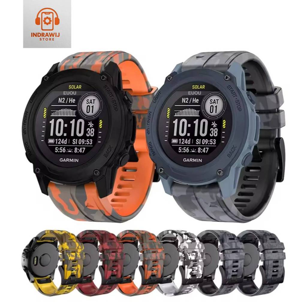 QuickFit 22mm Watch Bands For Garmin Descent G1 Solar/D2 Mach 1/Descent Mk2 MK2i Camo flage Silicone