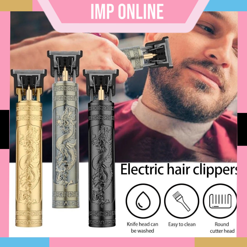 IMP- Alat Cukur Rambut Vintage T9 Motif Naga Dragon Pisau Cukur Elektrik Pemangkas Pemotong Jenggot 