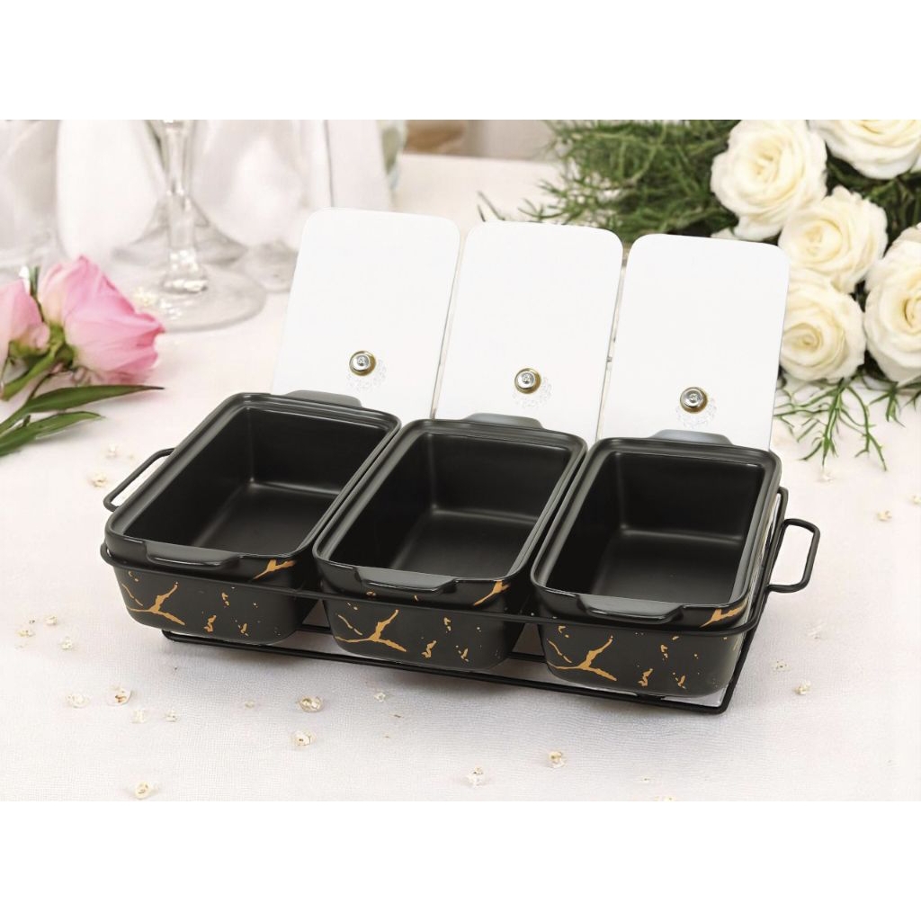 Wadah Saji VICENZA Dengan Rak, food display Marmer, Prasmanan Serena Bm916 HITAM Dibuat dari keramik