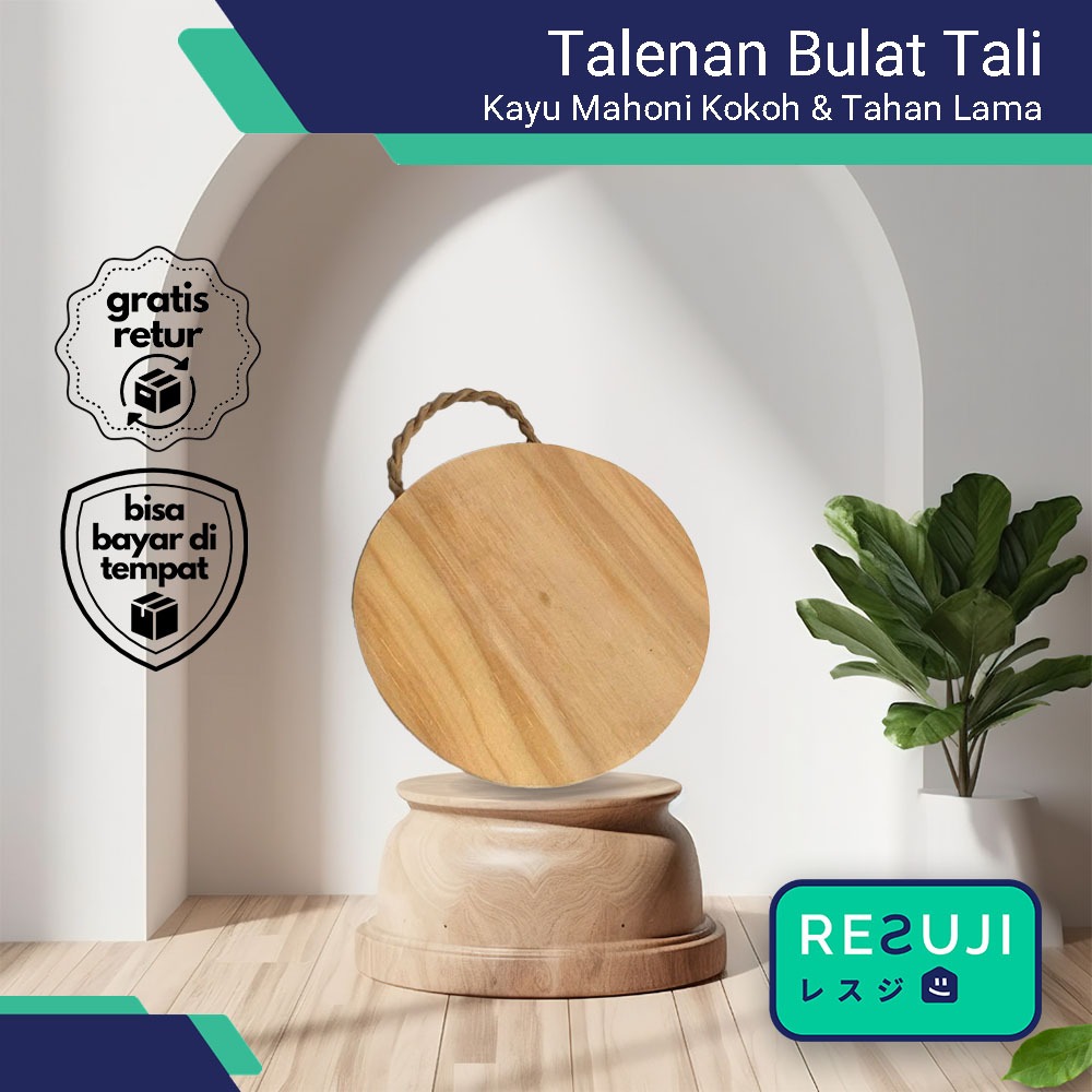 Talenan Gantung Premium Food Grade Talenan Bulat Kayu Pinus Dengan Tali Tambang Hiasan Dinding Perle