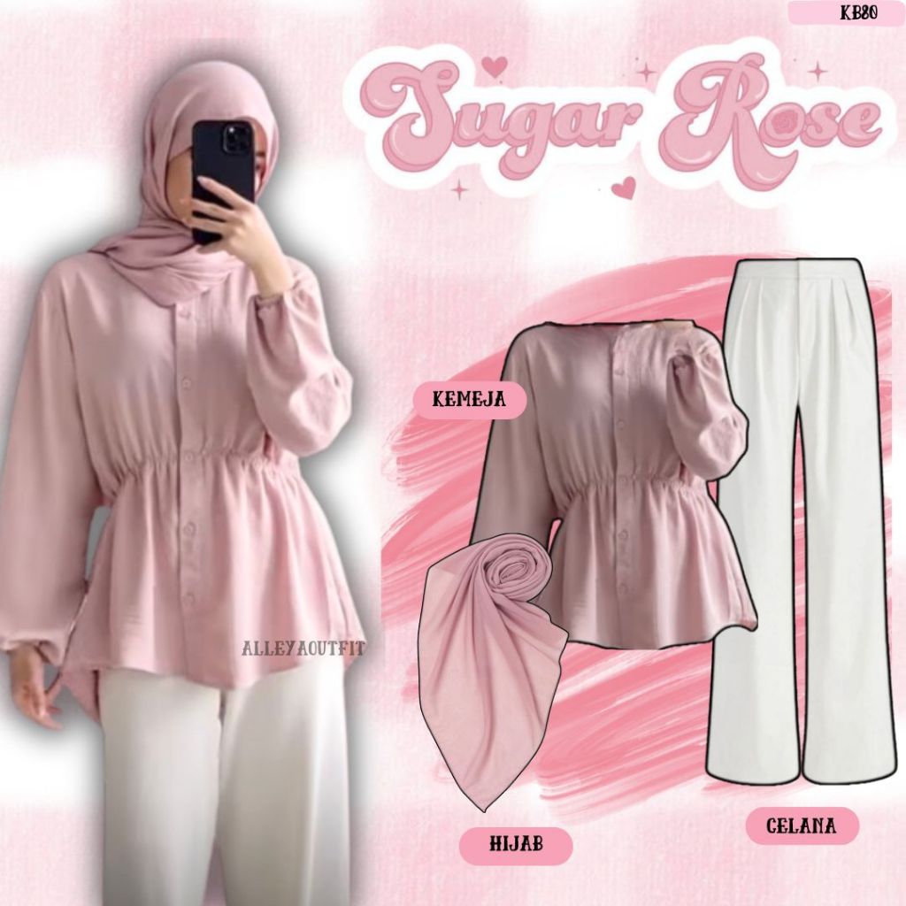 Set Wanita - Kemeja Linen, Hijab, Celana Knit - OOTD Remaja - Oneset Style Hijab - AL3