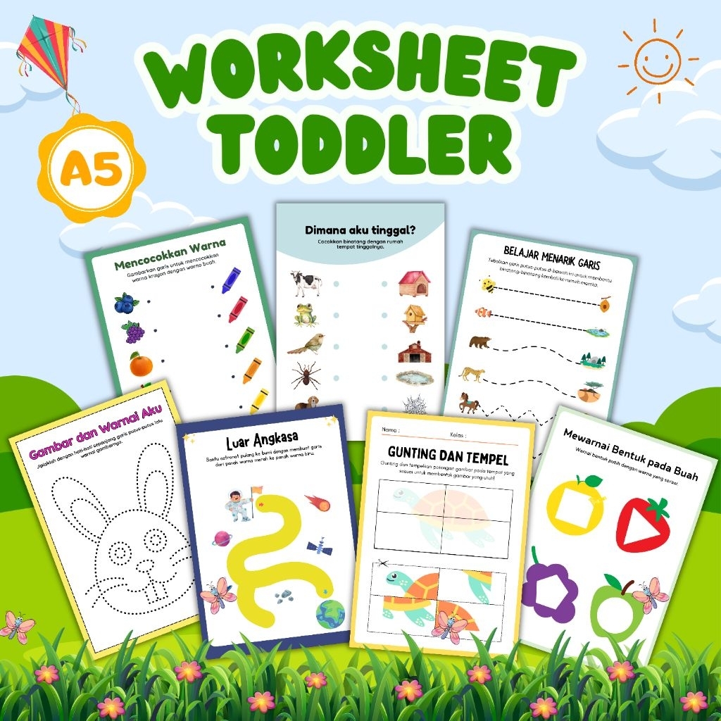 

Worksheet Anak Usia 1-5 Tahun Lembar Edukasi Belajar Seru di Rumah Toddler Preschool PAUD TK