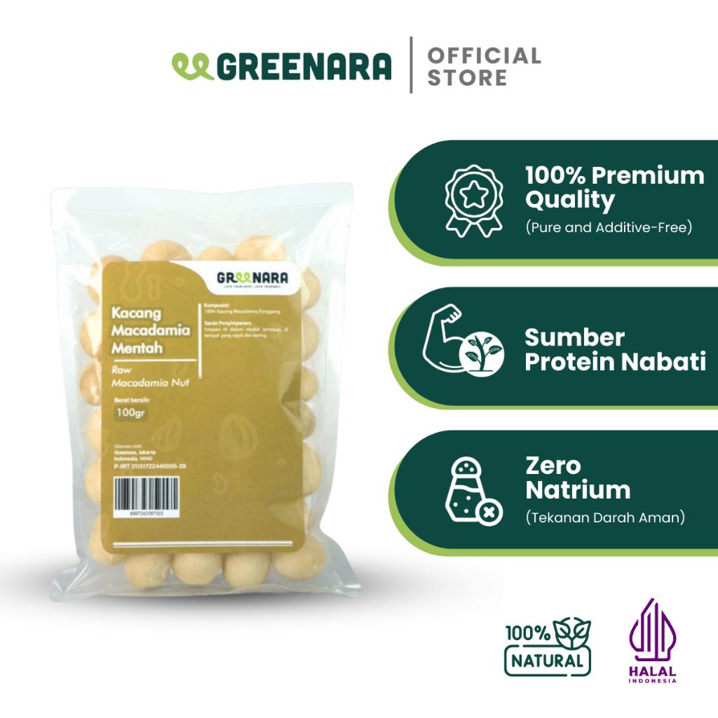

Greenara Natural Macadamia 100gr / Kacang Macadamia (Raw / Mentah)