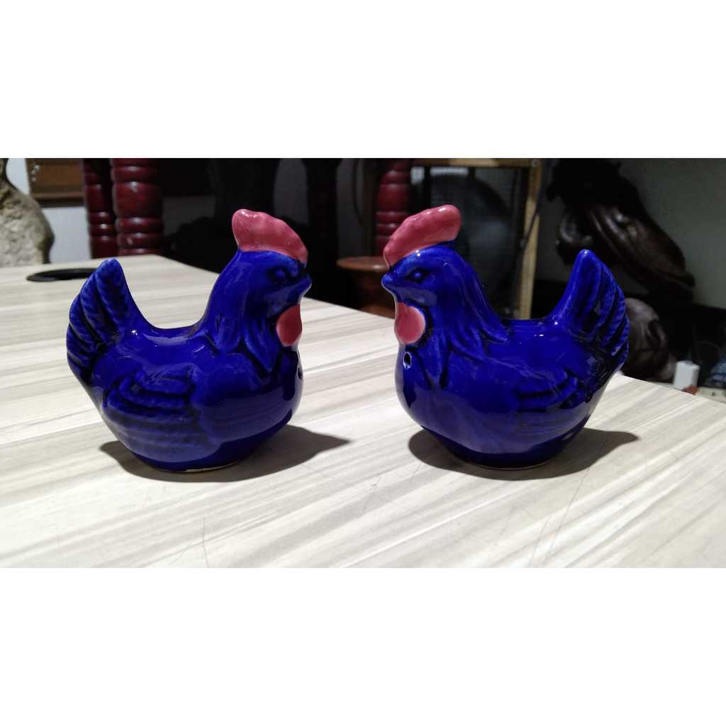 Tempat Garam Lada Ayam Mini Keramik Sepasang Kuno Jadul Antik