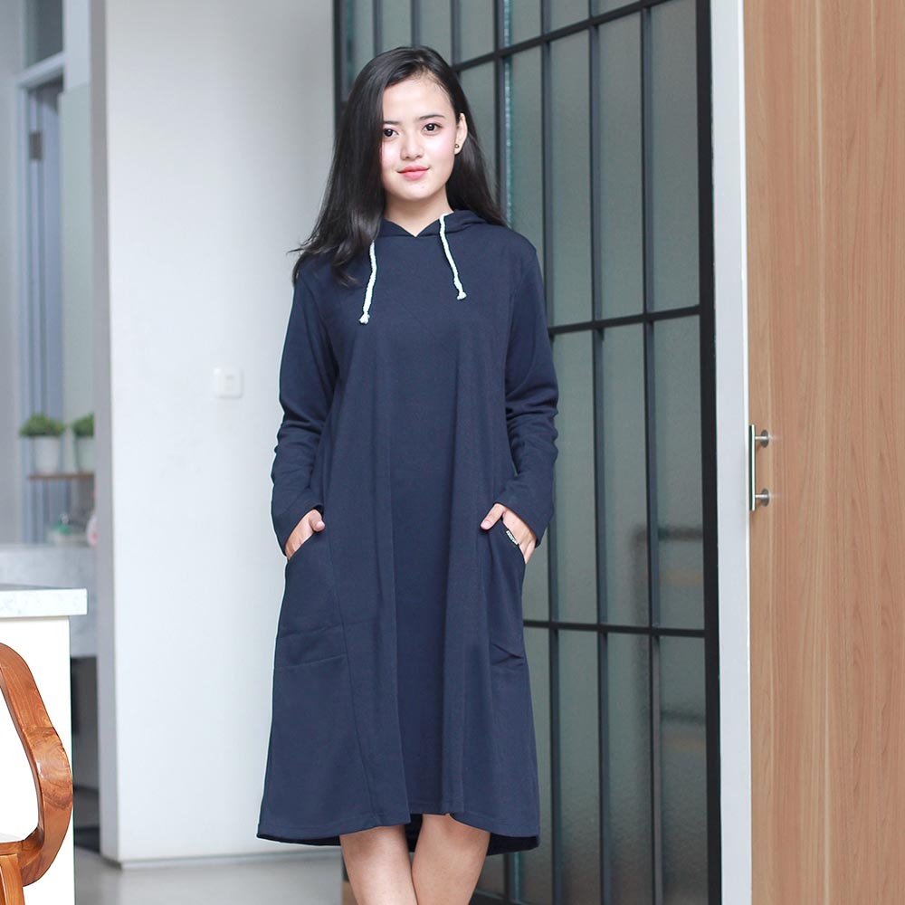 Dress Casual Wanita, Dress Jaket Panjang Hoodie Wanita, Sweatshirt Wanita