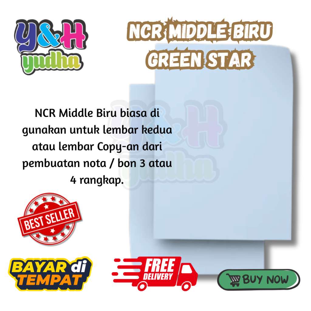

Jual kertas NCR Middle Biru Green Star uk F4 1 Rim 500 lembar NCR Middle Yudha Grafika