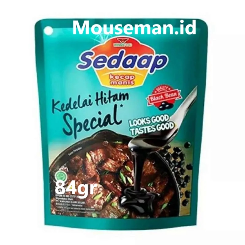 

Sedaap Kecap Manis Kedelai Hitam Spesial Quality Black Bean LOOKS GOOD TASTES GOOD 84gr