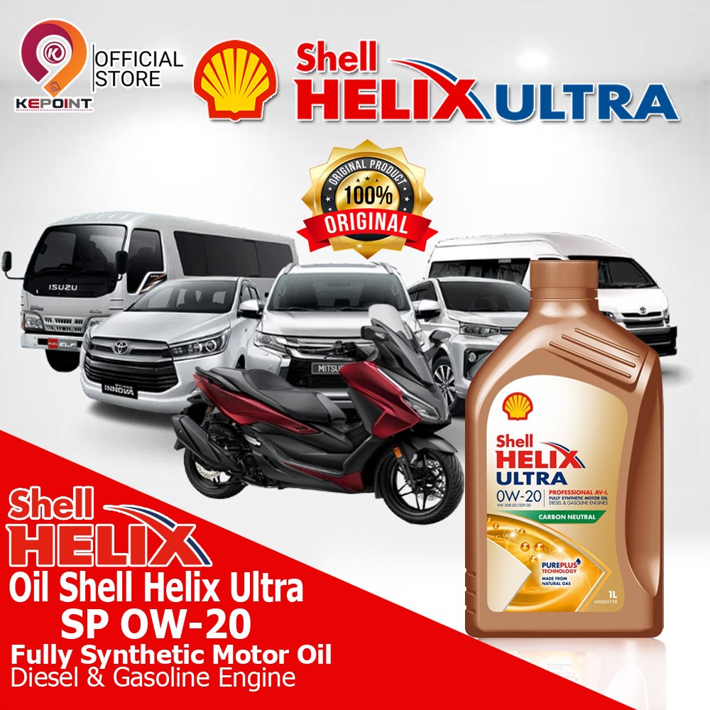 Oli Shell Helix Ultra OW-20 Motor Oil Diesel & Bensin Carbon Neutral Full Synthetic Pure Plus