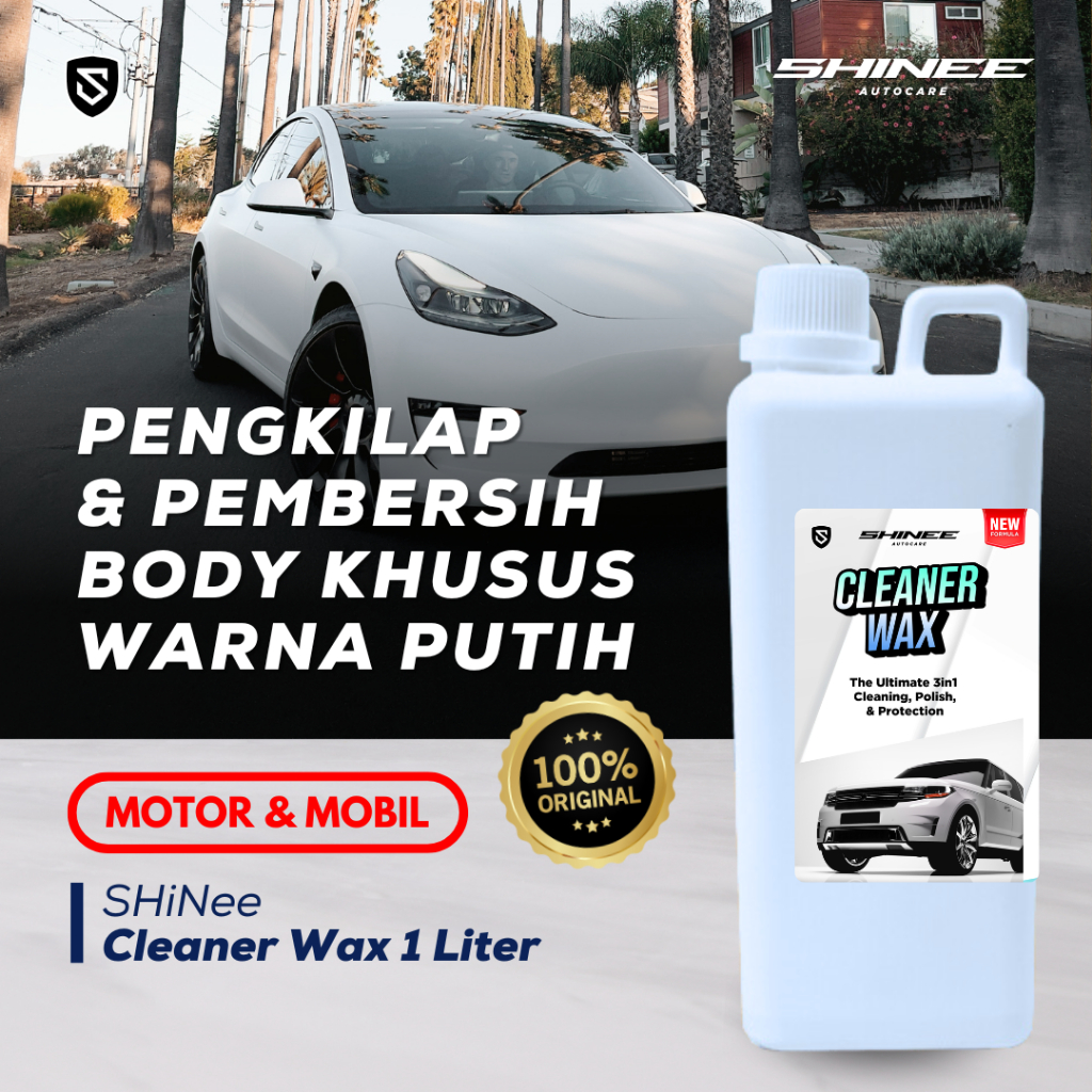 Cleaner Wax SHinee | Poles Body Mobil Penghilang Baret Wax Pengkilap Mobil Putih REFILL 1 LITER