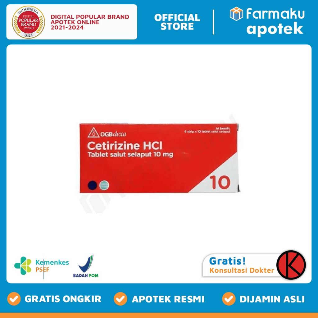 Cetirizine HCL 10 mg Dexa  Strip 10 tablet salut - HBK