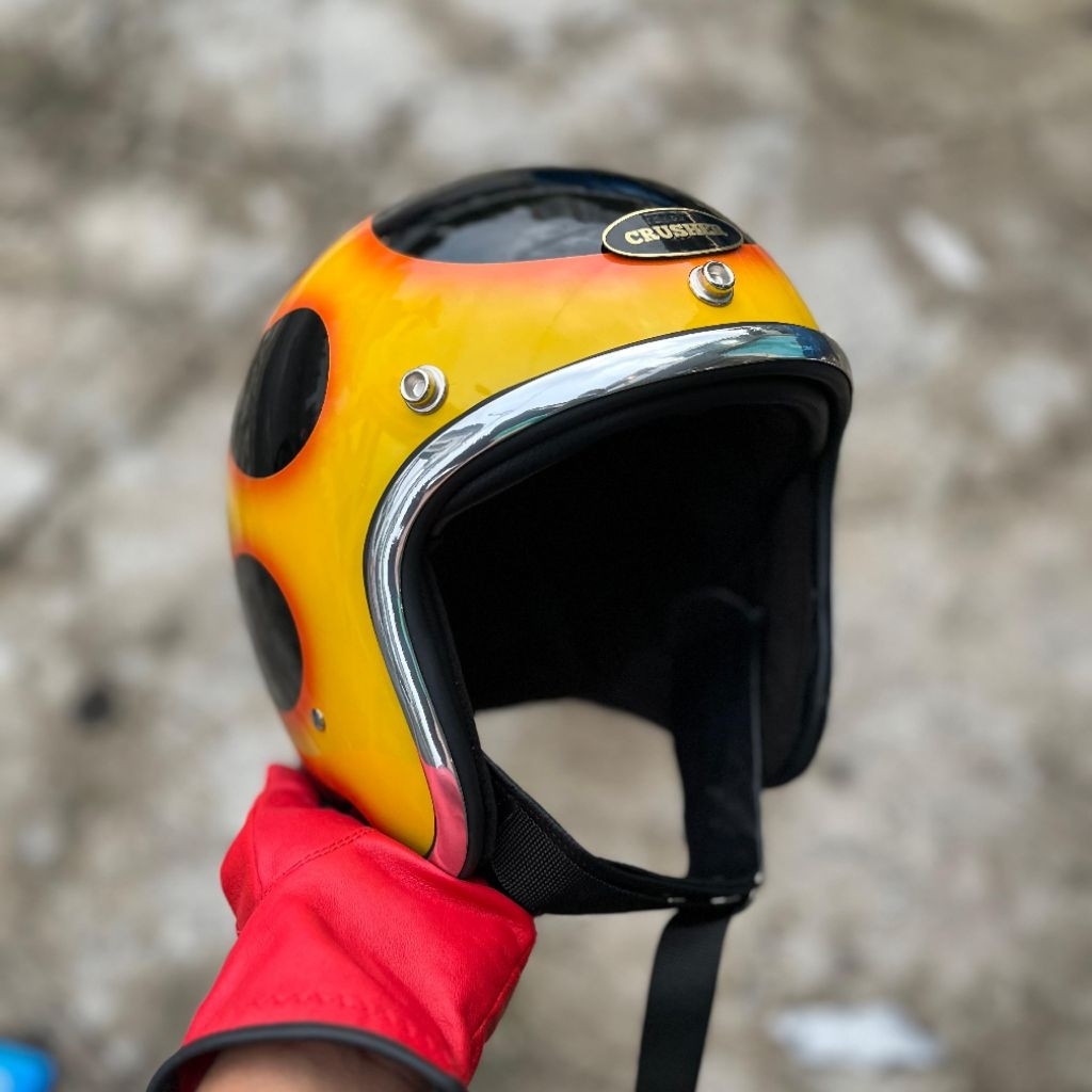 Helm Slimhead Flame Ghost Rider bh crushercustoms Helm Retro Klasik Vintage