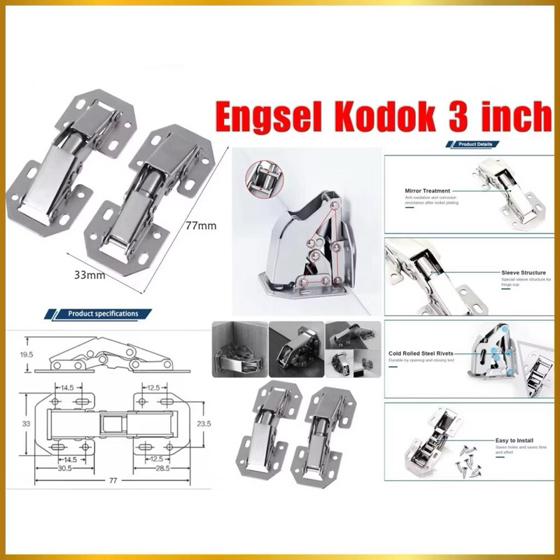 Engsel Sendok Kodok 3inch Stainless Steel 90 Degree Opening Engsel Pintu Tanpa Bobok Serbaguna