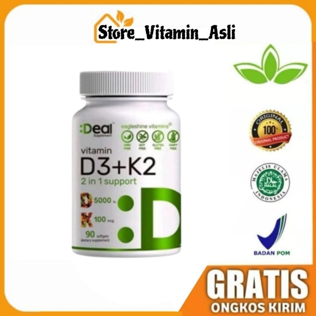 Deal Vitamin K2 + D3 2 in 1 Support D 5000iu K 100mcg 90 Softgel Original