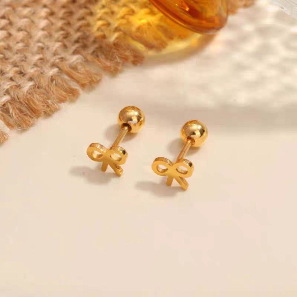 anting tindik/tusuk titanium fashion korea pita pentol