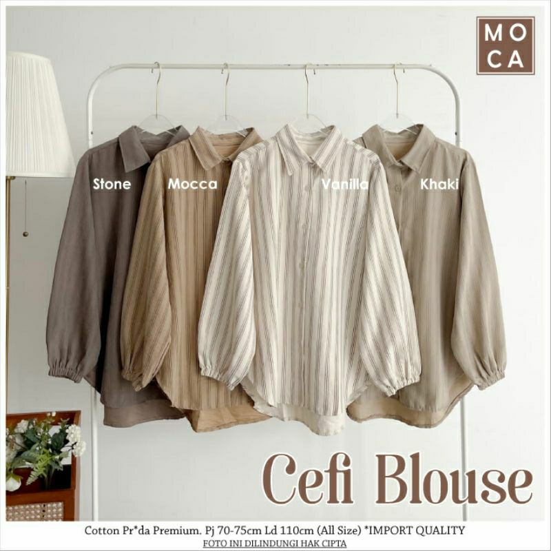 KEMEJA KERJA WANITA CEFI BLOUSE MOTIF GARIS KATUN