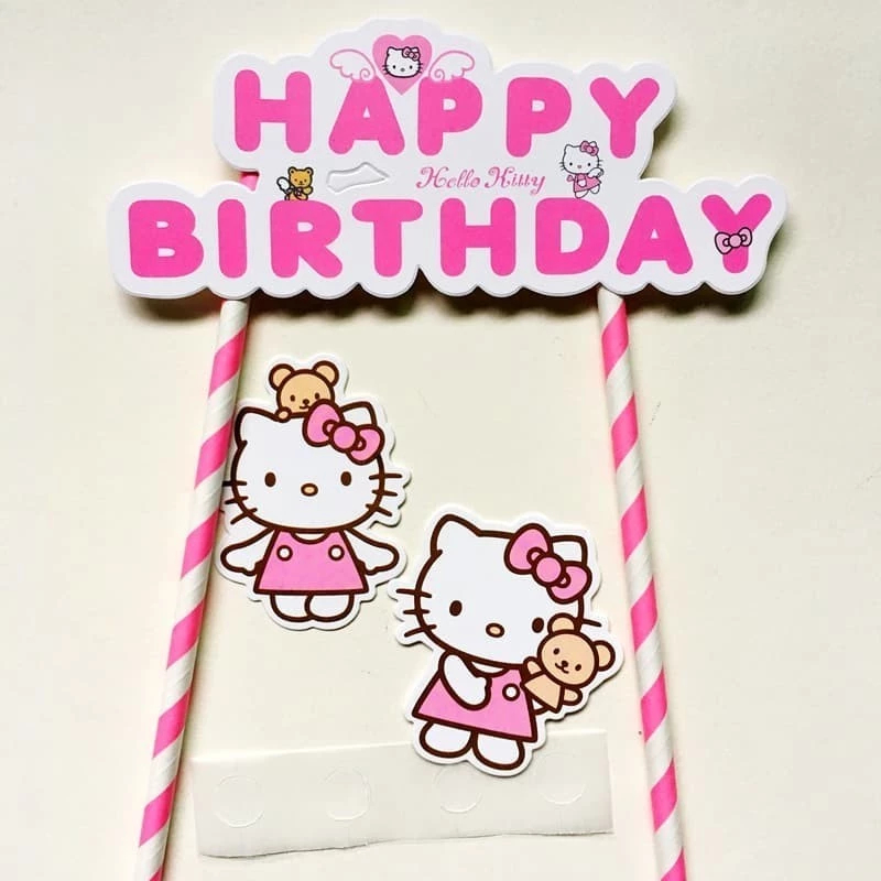 Topper cake Varian hello kitty/Topper happy birthday/Bendera Hello Kitty//Harga Murah