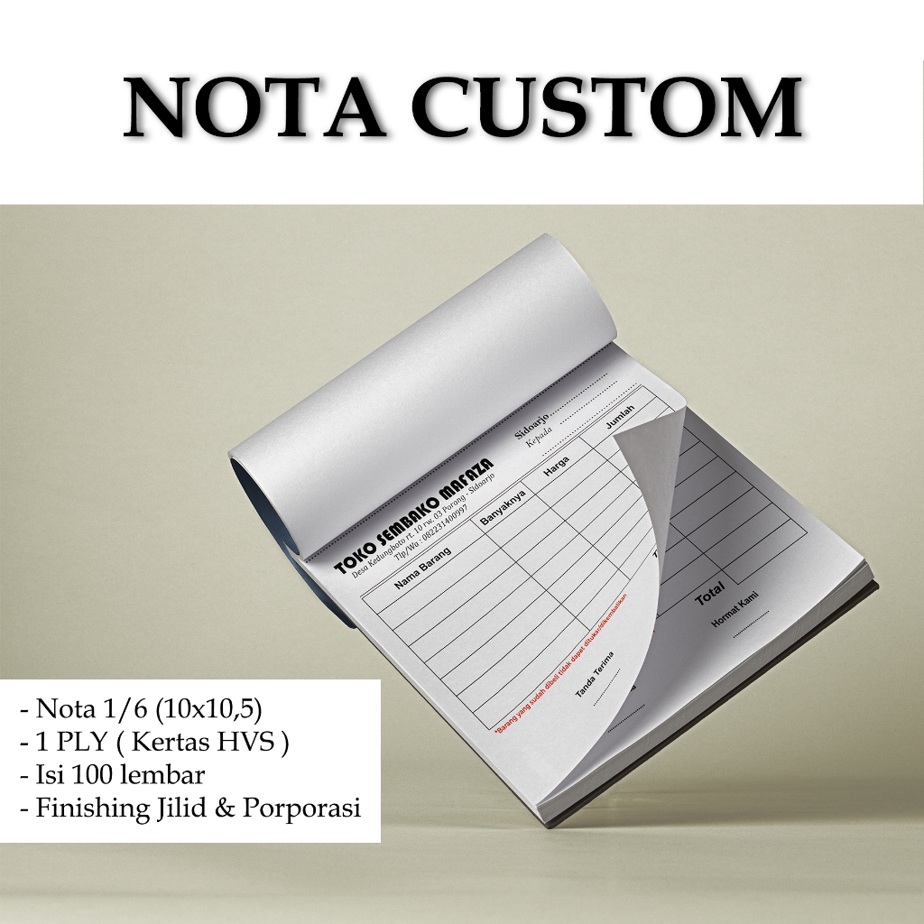 

(TANPA MINIMAL ORDER) NOTA CUSTOM 1/6 1 PLY 100 LEMBAR