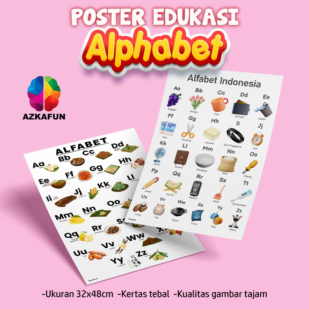 Poster Edukasi ALPHABET INDONESIA - Poster Alphabet anak - Poster anak