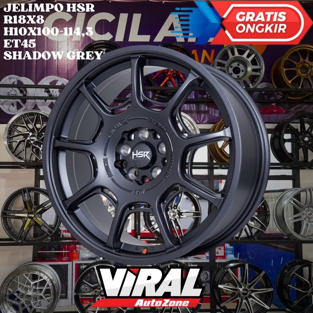 Velg Pelek Mobil Ring 18 HSR JELIMPO R18 LEBAR 8 LOBANG 5 PCD 100/114,3 ET45 GREY