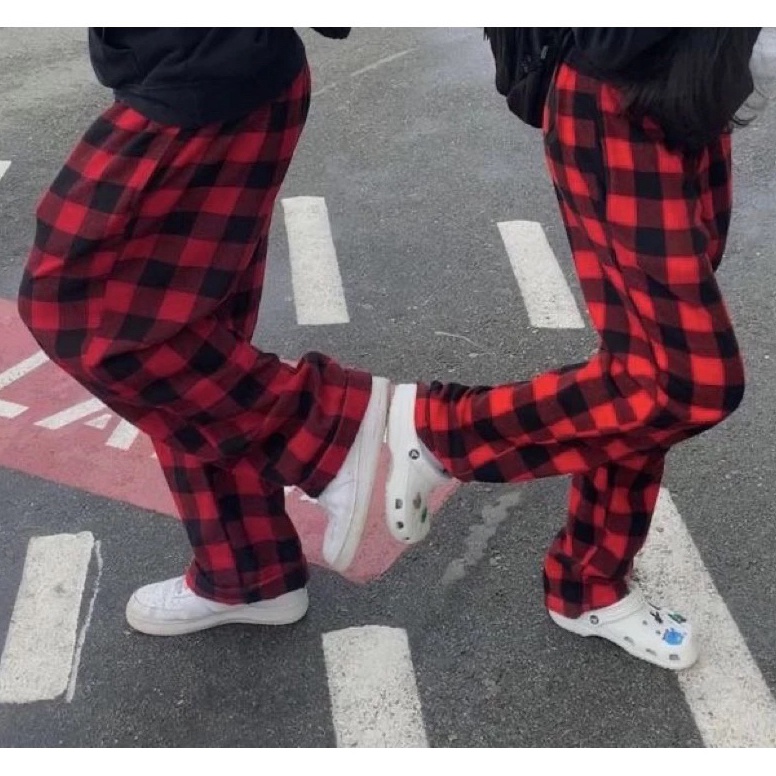 Hemat Long Pants Tartan Celana Panjang Tartan Flanel Celana Kotak Kotak Merah Dan Putih Celana Coupl