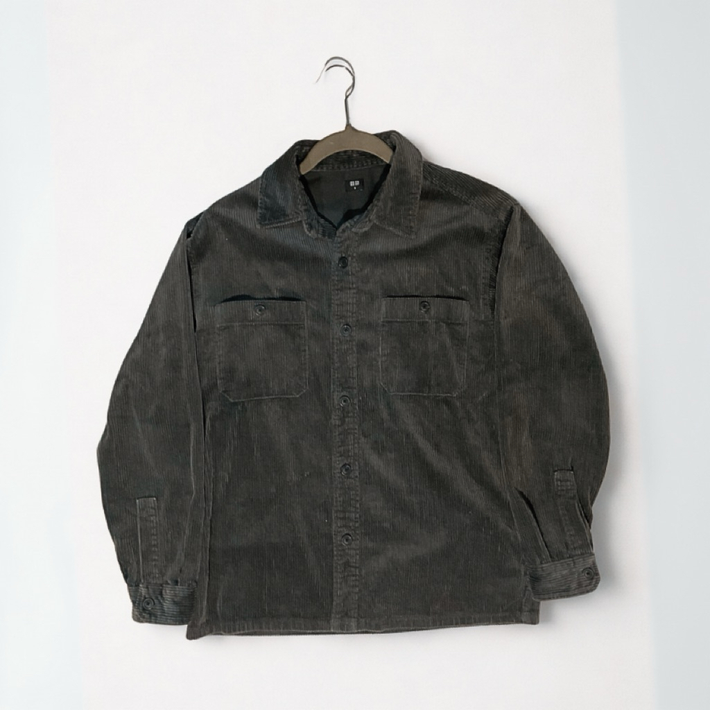 UNIQLO Kemeja Work Corduroy Lengan Panjang | Dark Grey