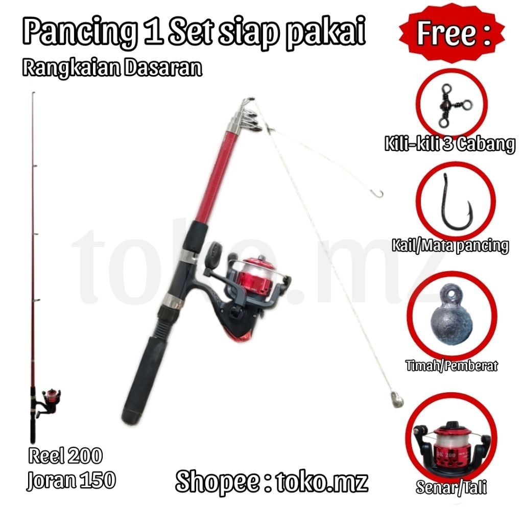 Pancing 1 Set Siap pakai Rangkaian Dasaran toko.mz pancing set  alat pancing joran reel pancing