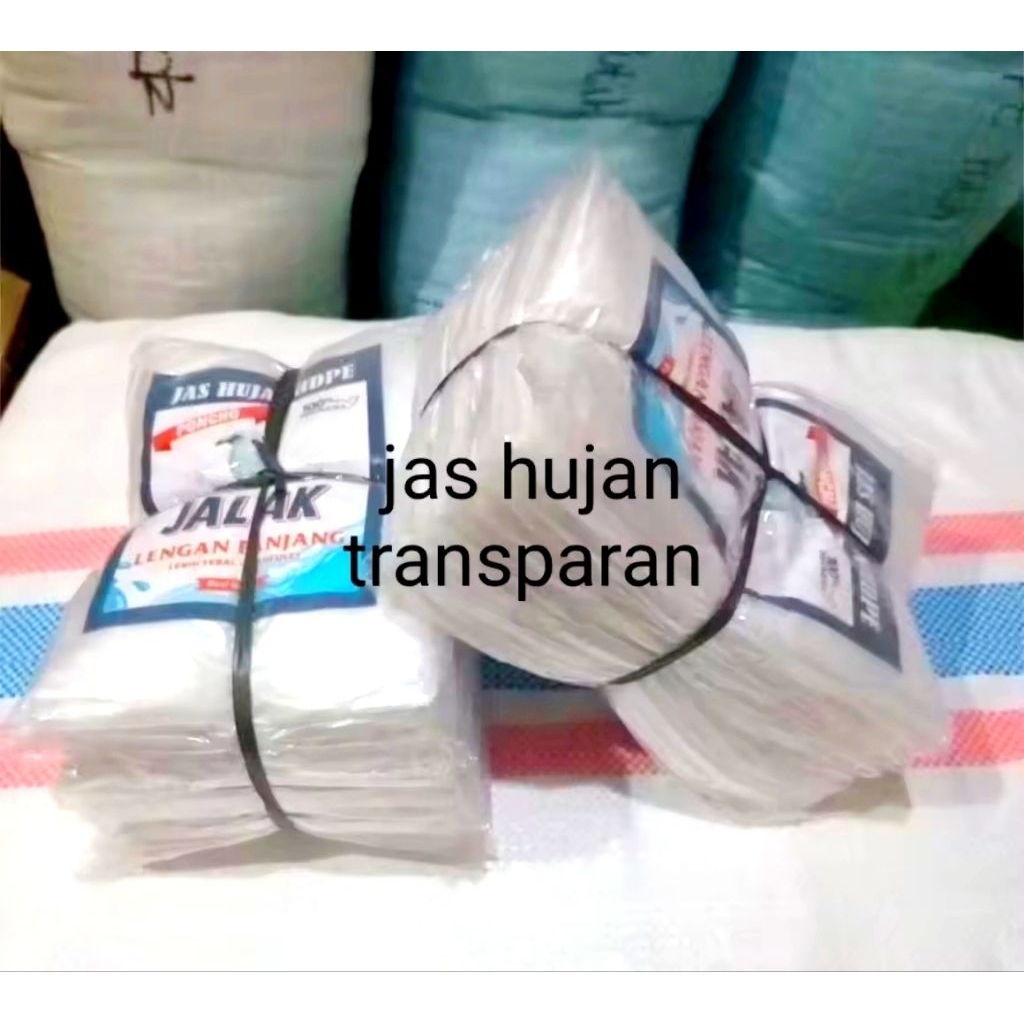 Jas Hujan Plastik Bening Transparan Ponco HDPE Lengan Panjang 12 Pcs - Jas Hujan Transparan