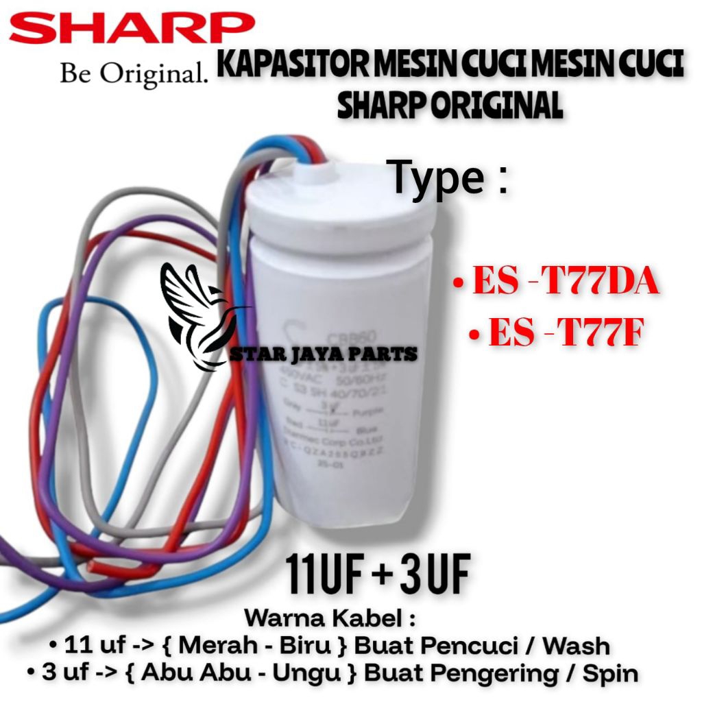 [SHARP ES-T77DA] Kapasitor 11UF +3UF Mesin Cuci Sharp 2 Tabung Type ES T77DA T77F SHARP ORIGINAL