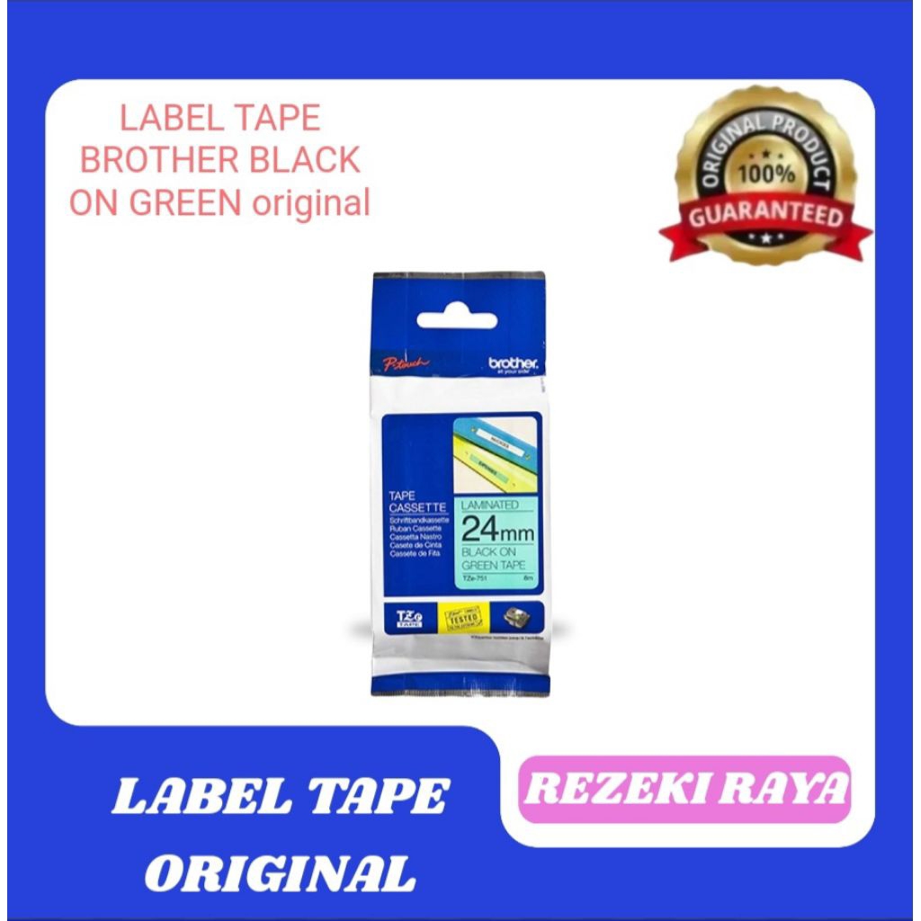 

BROTHER Label Tape TZe-751 Black on Green 24mm