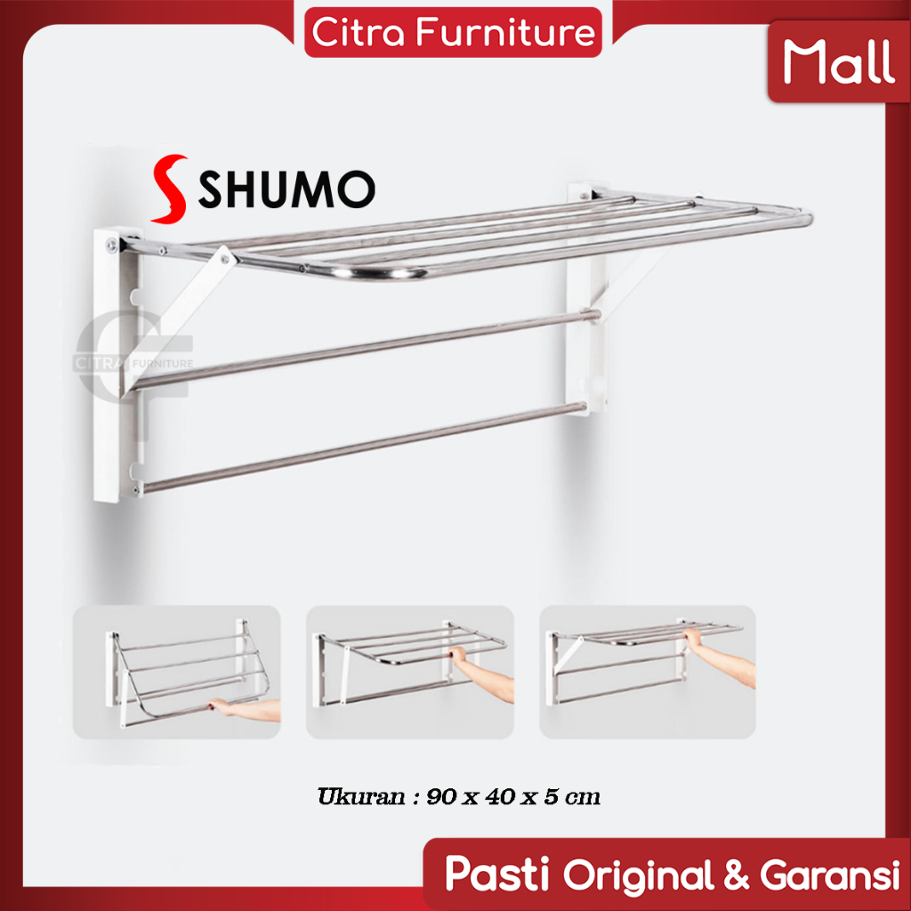 CITRA FURNITURE SHUMO Jemuran Handuk Dinding Stainless Osaka Series|Jemuran Lipat Kecil Kamar Mandi