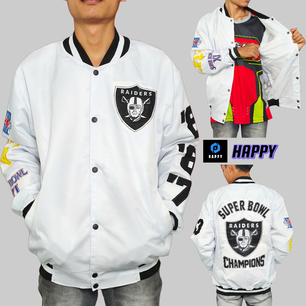 HAPPY Bomber Varsity Jacket Raiders Super Bowl Champion Series - White