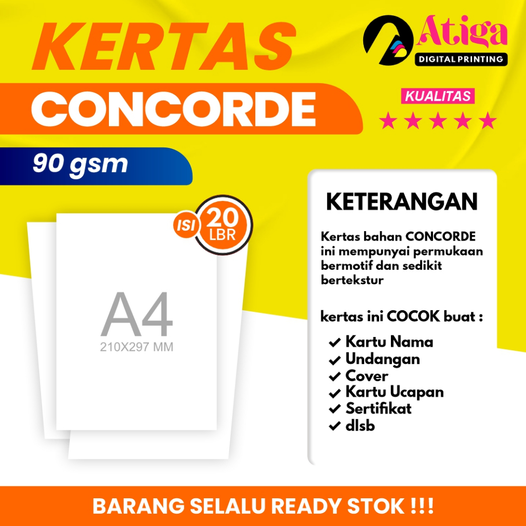 

Kertas Concorde 90gsm / 200gsm uk. A4 cocok unt. Sertifikat Piagam dll (isi 20 lembar)