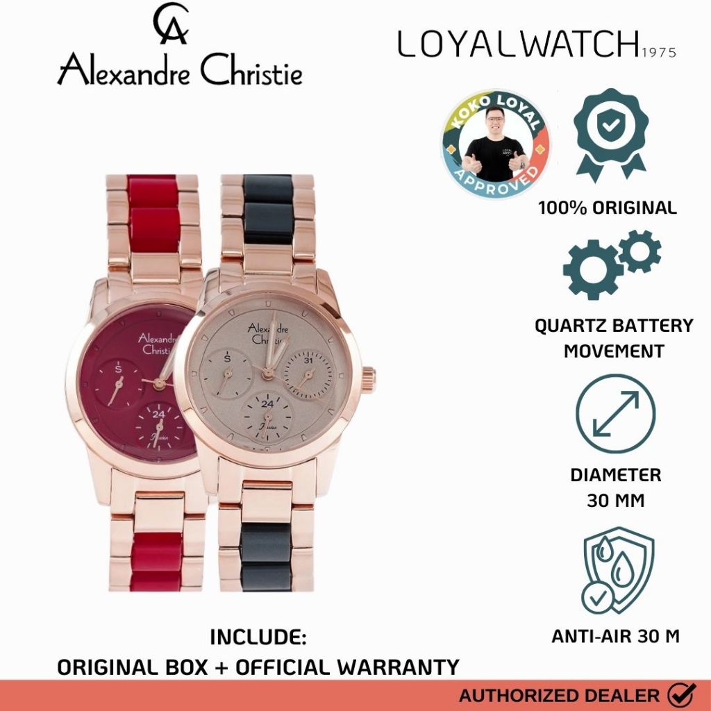 Jam Tangan Alexandre Christie Passion Multifunction Wanita 2A27 Stainless Steel & Resin Original Gar