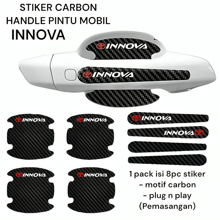 STIKER CARBON HANDLE PINTU MOBIL INNOVA ( 8 PC ) Sticker cutting motif carbon pelindung gagang pintu
