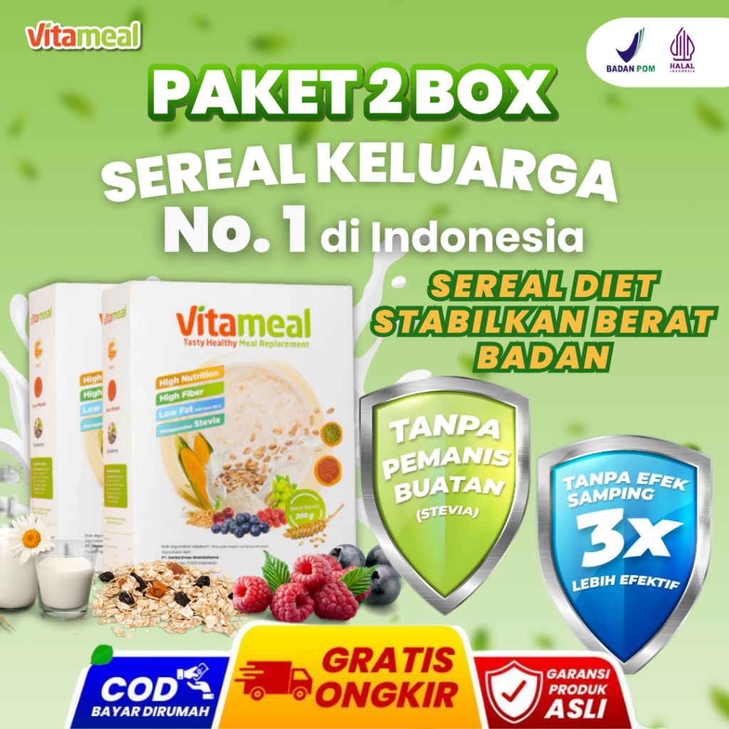 

[DIJAMIN] PAKET 2 BOX VITAMEAL vitameal sereal tinggi serat dan nutrisi ampuh atasi diet bantu stabilkan berat badan cocok untuk program penurunan berat badan sehat membantu kontrol nafsu makan dan jaga kenyang lebih lama praktis enak dan mudah disajikan