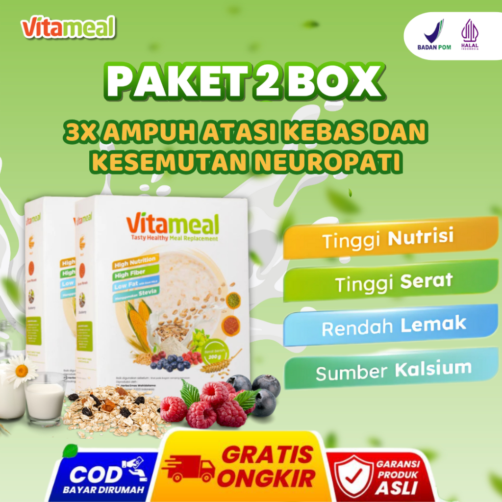 

[3X AMPUH] VITAMEAL PAKET 2 BOX sereal nutrisi bantu atasi kebas kesemutan sereal alami untuk peredaran darah cocok untuk penderita diabetes neuropati enak bergizi praktis mudah diseduh setiap hari FITAMIL DIET