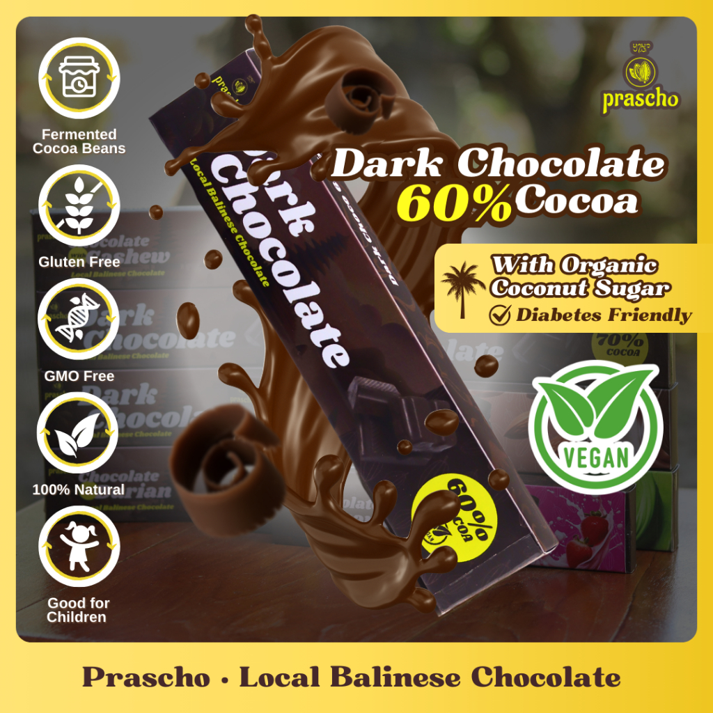 

PRASCHO - Dark 60% Chocolate Vegan Rendah Lemak Rendah Gula Cokelat DIet