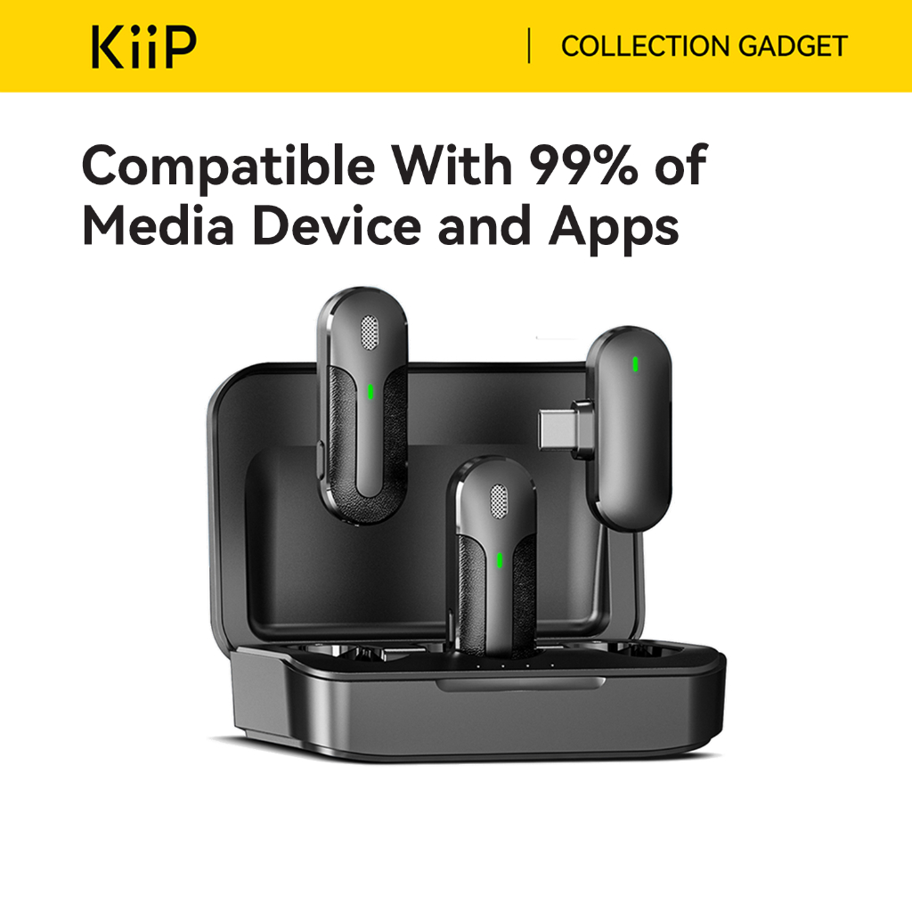 KiiP M8 Microphone Portable Dual Mic Wireless Clip On 2 In 1 Podcast Vlog Youtuber
