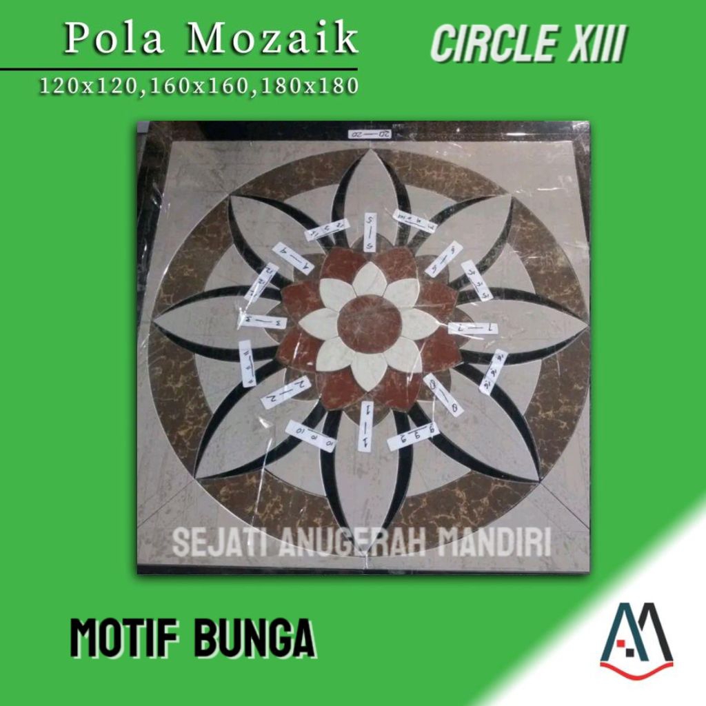 granit pola mozaik motif bunga ukuran 120x120 - circle XIII