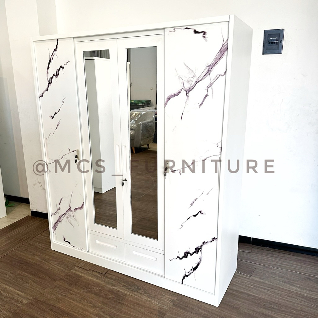 Lemari Pakaian Baju Laci Besi 4 Pintu Mebel Furniture MCS Semarang