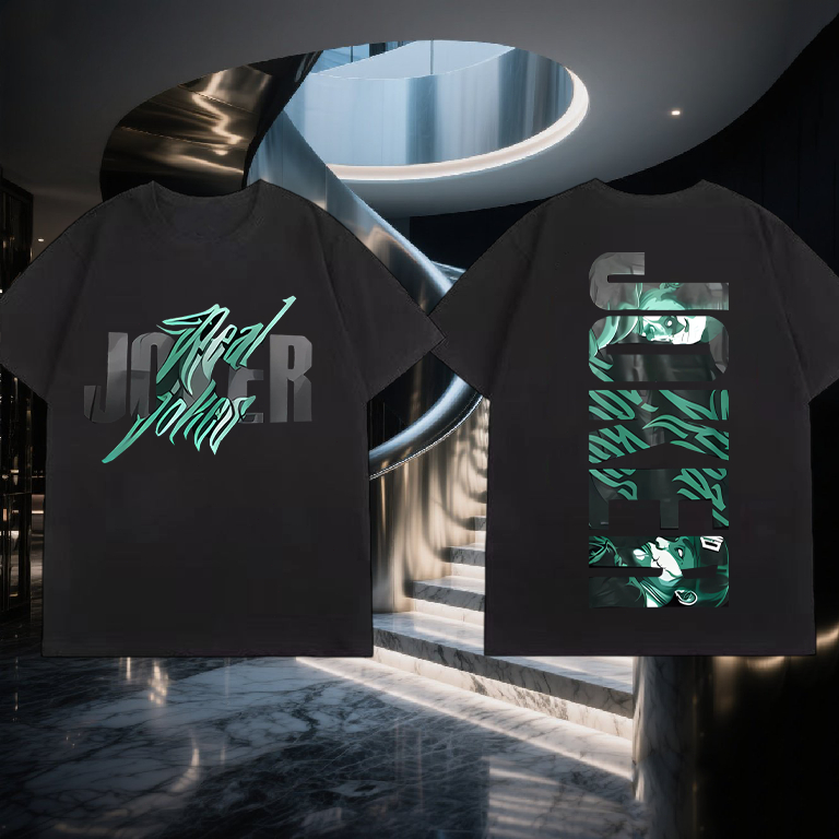 (COD) T-shirt kapas berukuran besar, kata-kata "Joker Jordan" dengan pola kepribadian untuk menunjuk