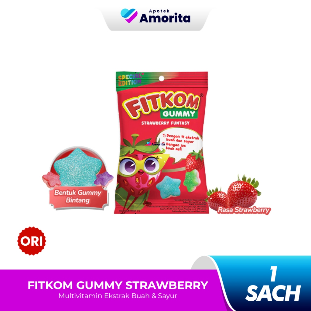 

Fitkom Gummy Special Edition 1 Sachet isi 7 Pcs - Rasa Strawberry Funtasy