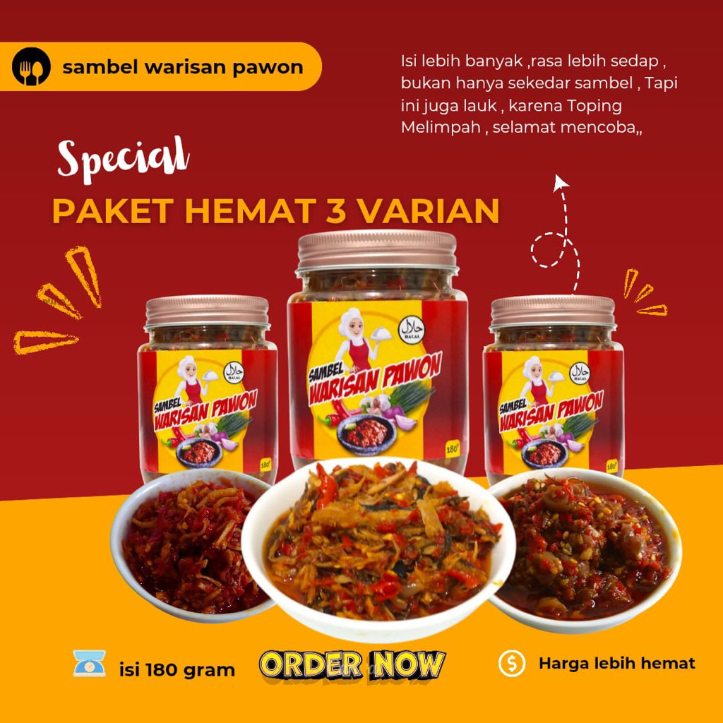

Sambal Warisan Pawon-Sambal cumi asin Paket isi 3 varian 180 gram