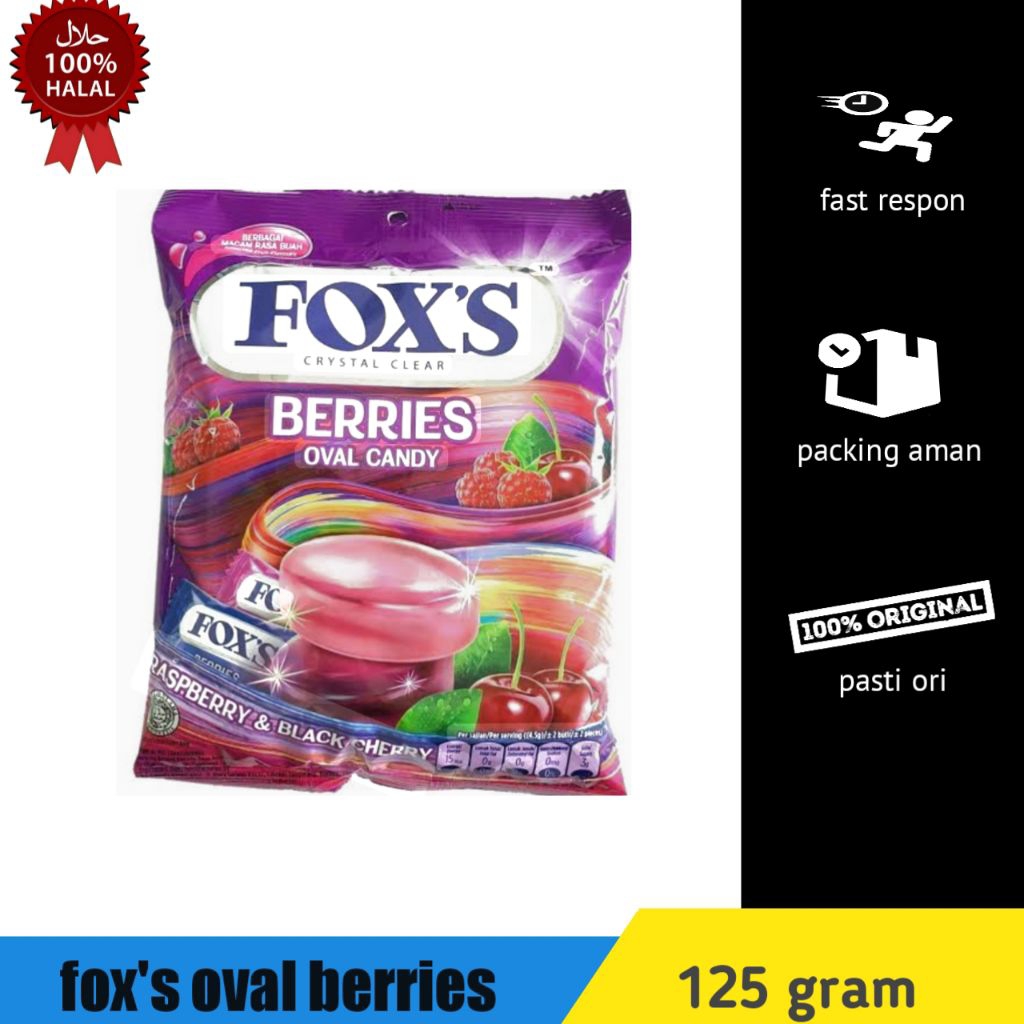 

Permen fox's rasa Berries 125gr crystal clear oval candy