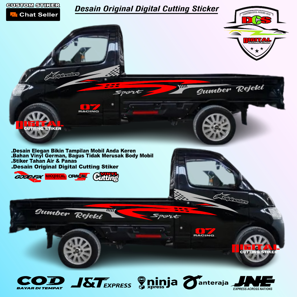[COD] 2PCS PROMO STIKER CUTTING MOBIL PICK UP DAIHATSU GRANMAX PICK UP BISA RIQUEST KATA KATA